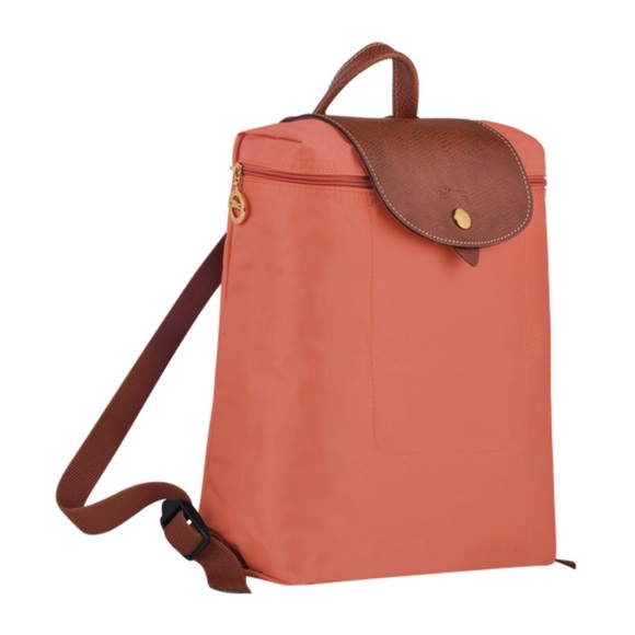 Longchamp Le Pliage Pink Foldable Backpack NWT Leather Blush - Picture 2 of 4